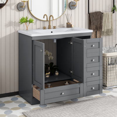 Meuble-lavabo simple 36 po avec plateau en résine Raylend