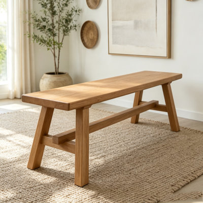 39" Farmhouse Solid Wood Entryway Bench – Natural Finish