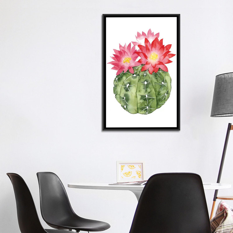 « cactus fleuri iii » par grace-pop, reproduction d’art, H 48 po x l 32 po x P 1,5 po, Toile avec cadre noir