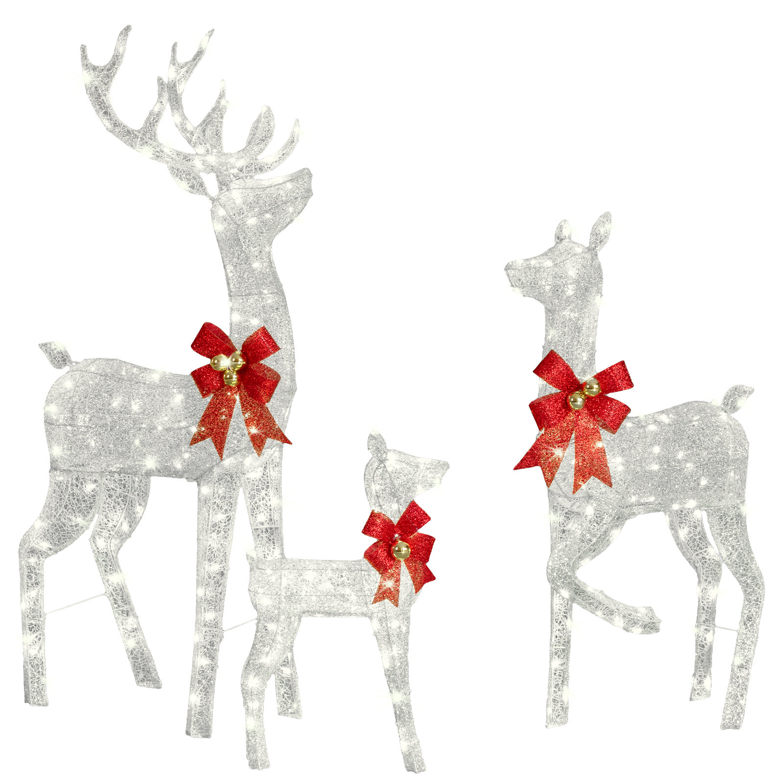 3PCS 5FT Champagne Reindeer Family Christmas Decoration With LED Lights, Silver