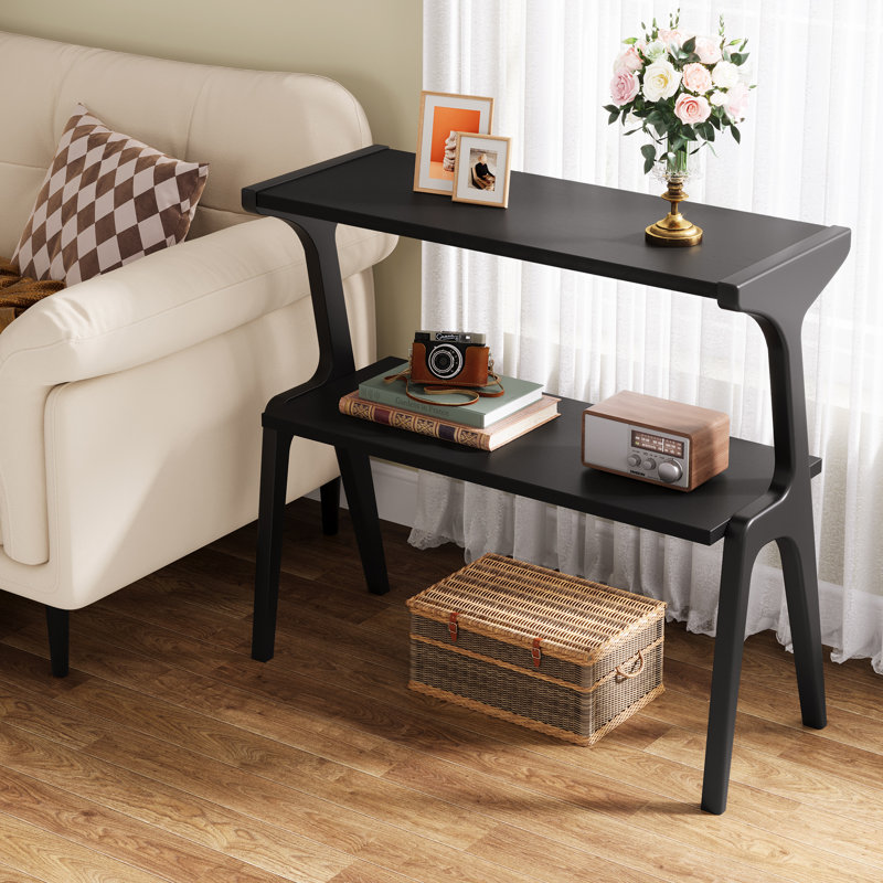 Nekayla Slim End Table with Solid Wood Legs, Black