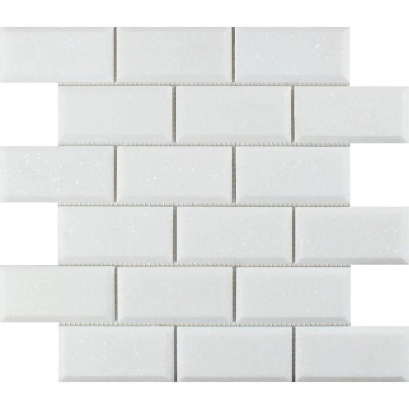Carreau de mosaïque mural en marbre 2" x 4", Blanc poli