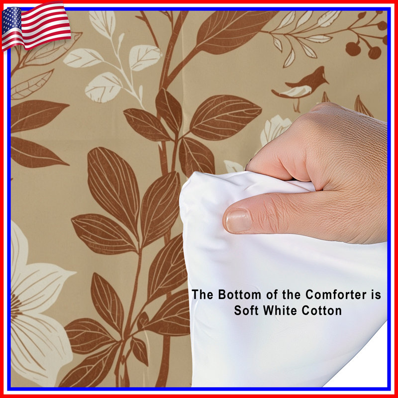 Beige Floral Botanical Comforter, Twin