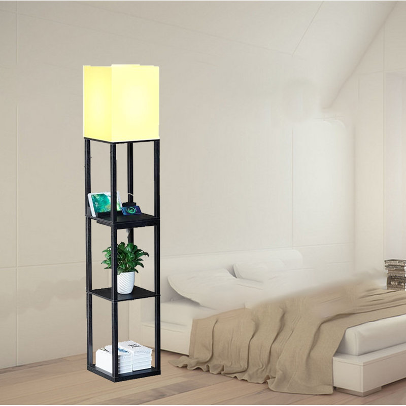 Modern Dimmable Solid Wood Standing Lamp, Black