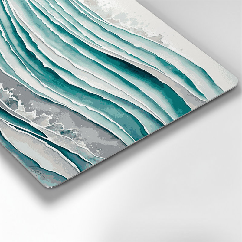 Art mural horizontal horizontal rayé gris clair en métal vert clair, H 24 po x l 36 po