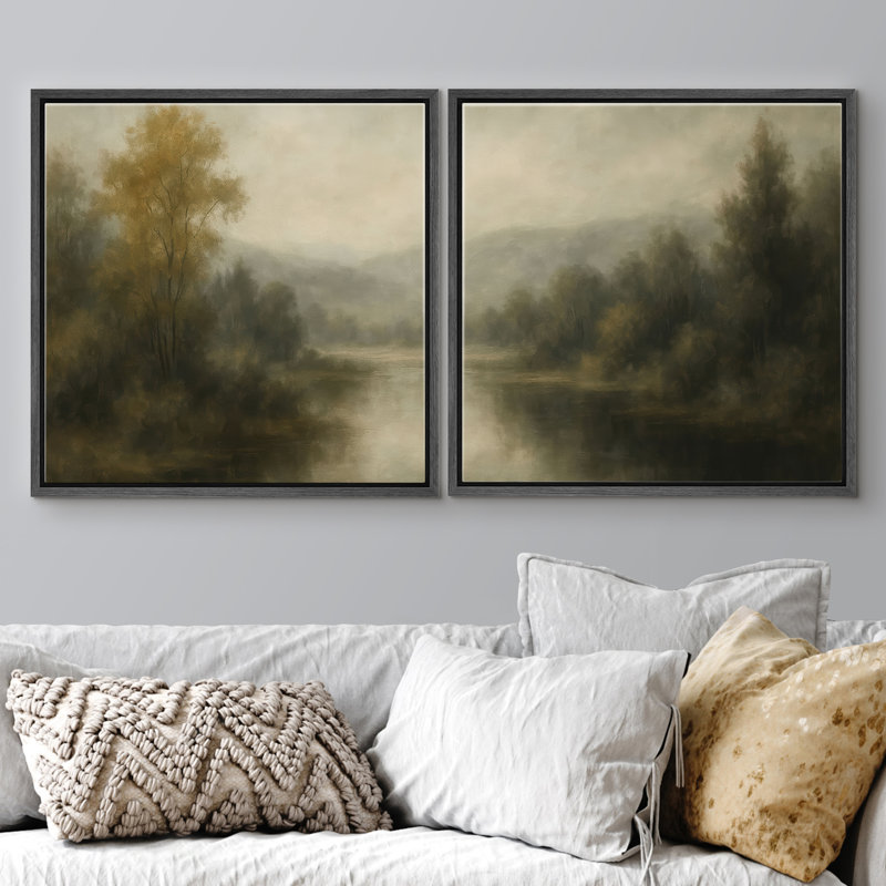 "Moody Riverside Forest Nature Landscape", ensemble de 2 reproductions d'art encadrées, H 16 po x l 16 po