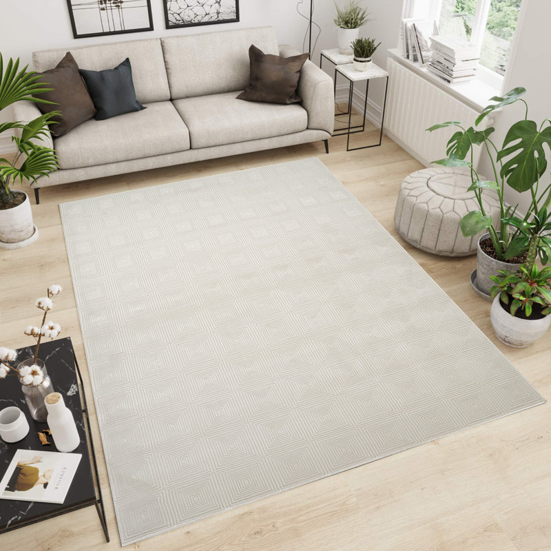 Tapis crème à motif géométrique traditionnel Curran Collection, Rectangle 3 pi 7 po x 5 pi 7 po