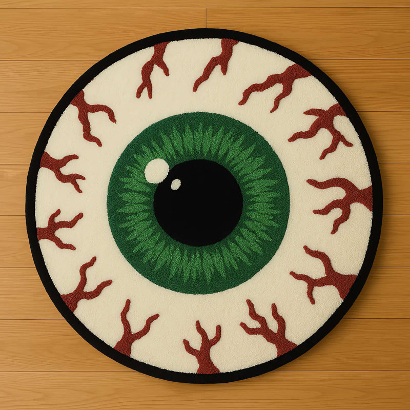 Macabre Stare Green Eyeball Novelty Round Accent Rug, Round 4'11"