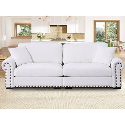 Modern Oversized Loveseat Sofa Couch, 2 Pillows, Removable Cover