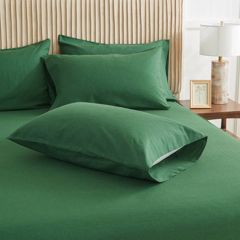 Housse de couette en lin et coton avec fermeture éclair invisible (King, Vert), Très grand lit, Vert