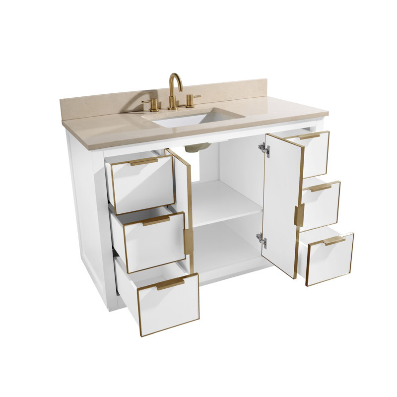 Austen 48" White Solid Wood Bathroom Vanity with Marble Top