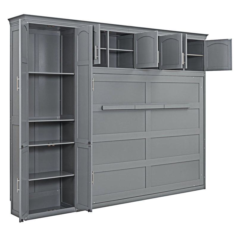 Grand lit escamotable mural avec armoires, Grey