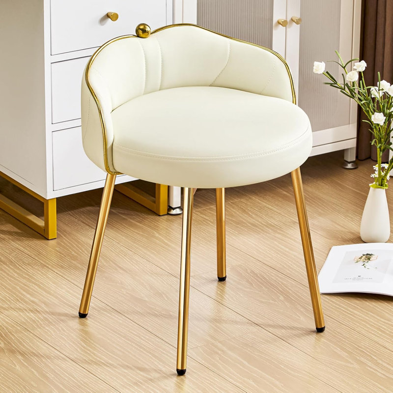 Fauteuil de coiffeuse avec tabouret d'appoint et dossier bas pour salle de bain et salon, Beige