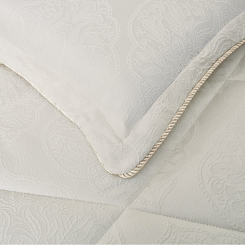 Bridal Jacquard Bedspread With Pillow Sham  Floral Printed Coverlet, Decorative Luxury All-Season Bedding, Cream