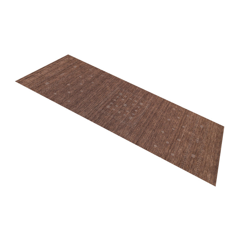 Simi Hand Knotted Cotton/Wool Southwestern Area Rug, Runner 2'6" x 8', Dark Brown