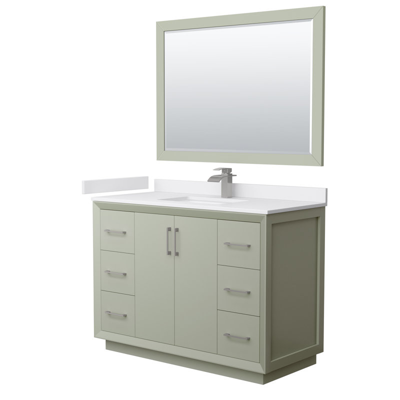 Ensemble de meuble-lavabo simple 48 po avec miroir Strada, Nickel brossé, Vert clair, Marbre de culture blanc