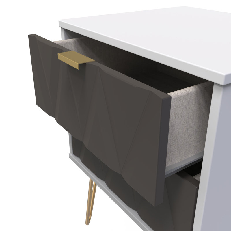 Baturhan 2 Drawer Bedside Cabinet (Ready Assembled), Graphite/Grey