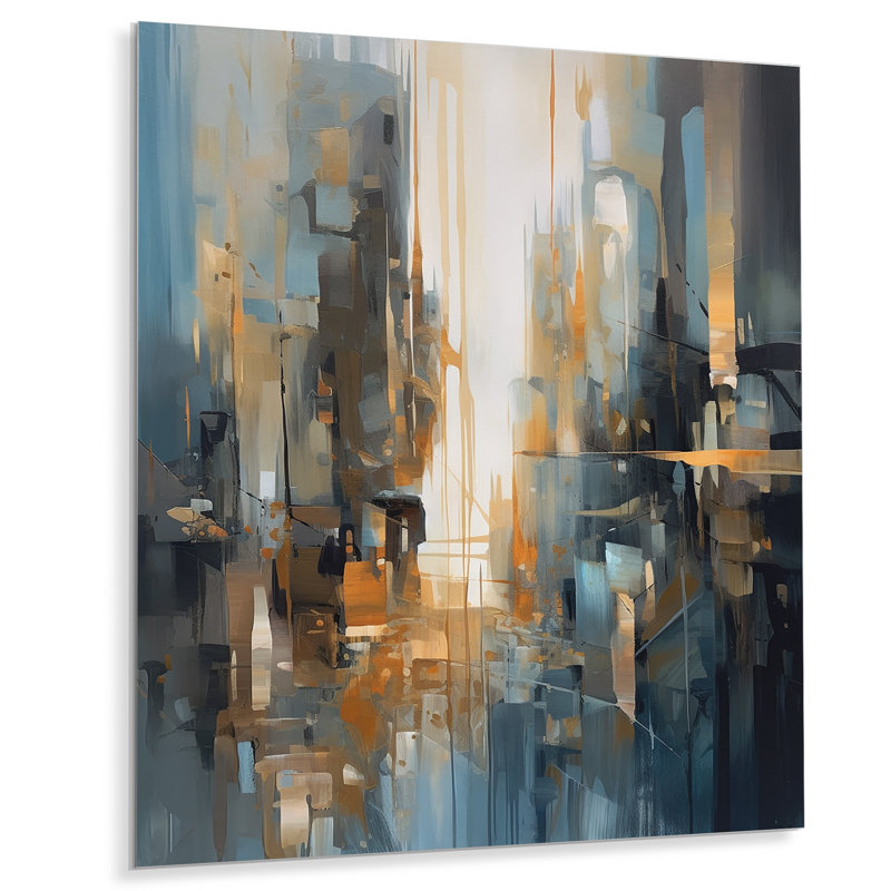 Mélange géométrique orange et bleu - Minimalisme, décoration murale en métal, H 20 po x l 12 po