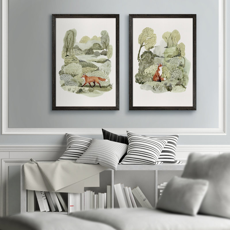 Fox Glen I - ensemble de 2 reproductions d'art encadrées, H 24 po x l 18 po, Toile encadrée, Ensemble ébène