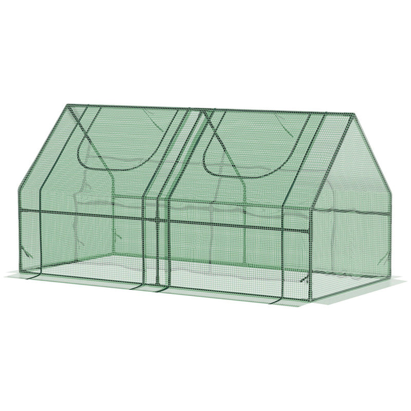 6' X 3' X 3' Portable Greenhouse, Garden Green House With 2 PE/Plastic Covers, Steel Frame And 2 Roll Up Windows