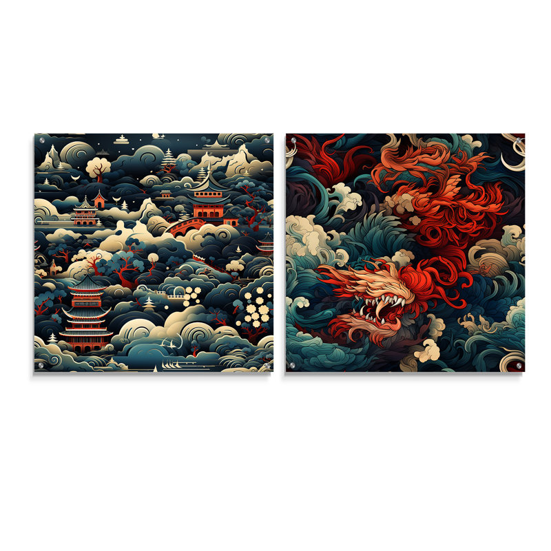 Otwell - Japon, ensemble de 2 verres muraux en acrylique, H 16 po x l 33 po