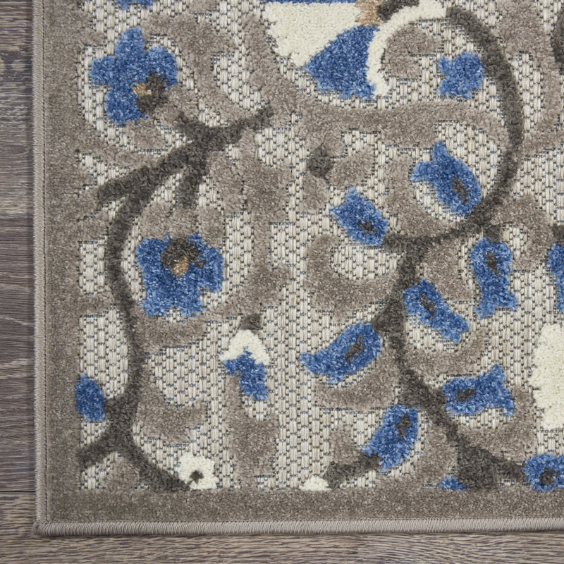 Tapis d'intérieur / extérieur gris / bleu Caragh, Rectangle 3 pi 6 po x 5 pi 6 po