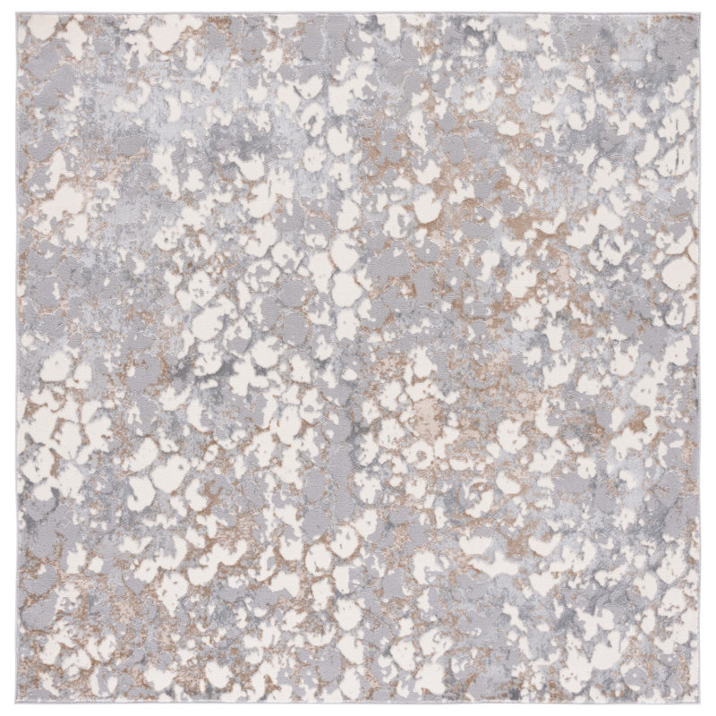 Esterley Abstract Area Rug in Ivory/Gray, Square 6'7"