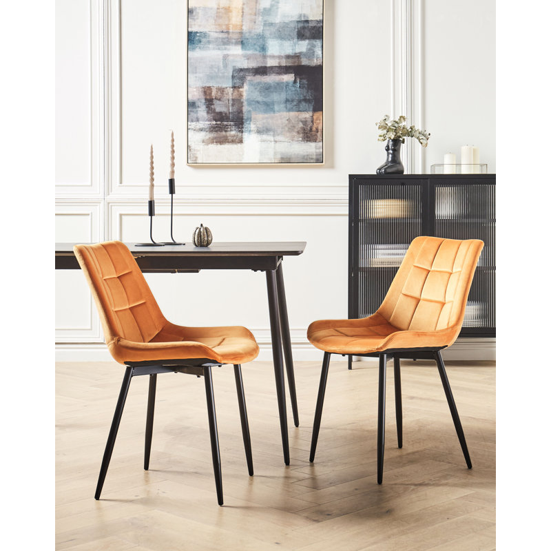 Achaius 41cm H Tufted Velvet Upholstered Metal Full Back Side Chair, Orange