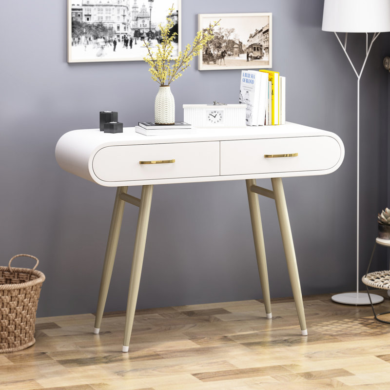 Table d'appoint éblouissante - deux faux bois blancs avec pieds de champagne dorés
