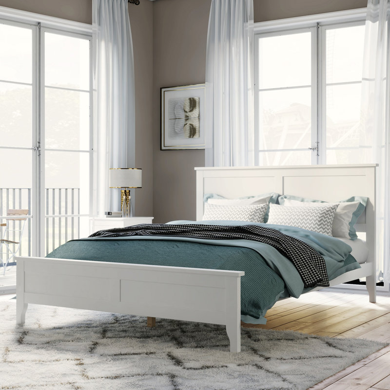 Modern Solid Wood Full Platform Bed With Sturdy Wooden Slats Support,No Box Spring Needed, White, Queen