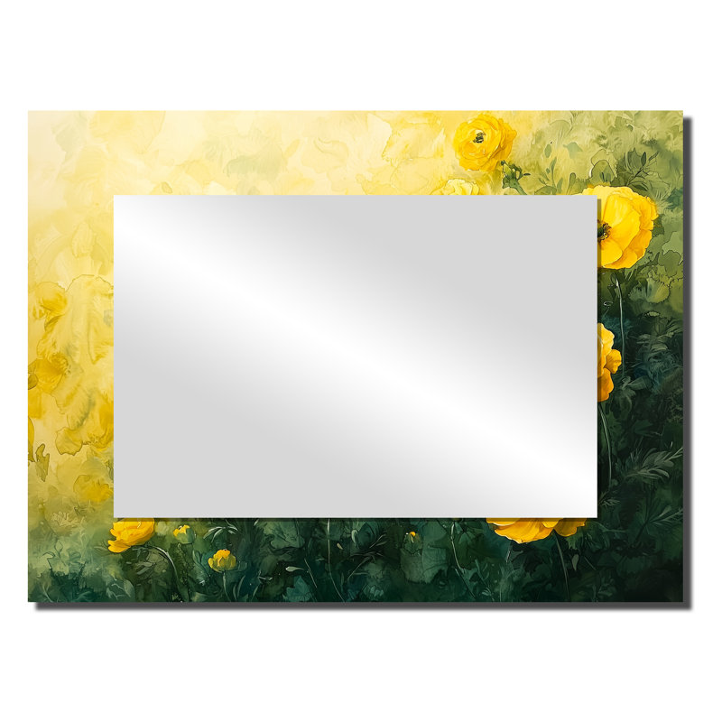 «Summer Ranunculus Flowers In The Country Side II», art mural traditionnel miroir décoratif, 24 po x 32 po