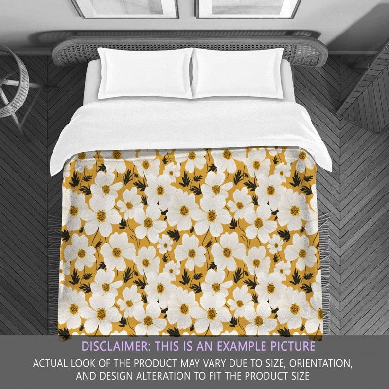 Polyester Floral Comforter, Queen Comforter, White/Yellow