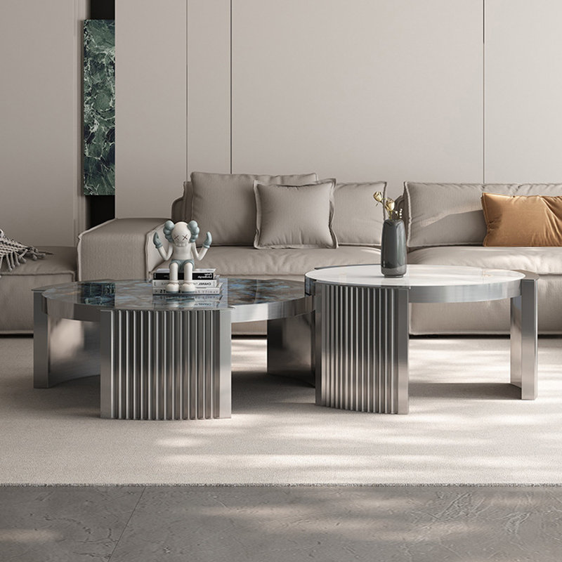 Ensemble de tables de thé en marbre italien simple, Argent argent