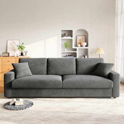 101" Oversized Corduroy Sofa with Square Armrests and Pocket Spring Cushion Seat - Gray