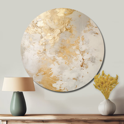 Fizzs Beige And Gold Fantasy - Abstract Round Metal Art Prints