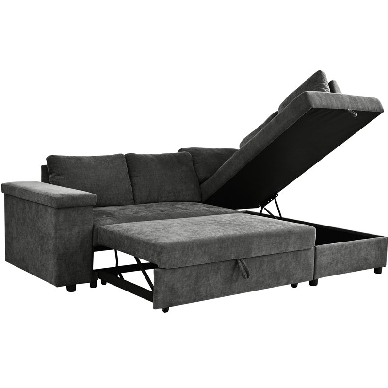 L Shaped Grey With Pull Out Bed And Functional Feature Concealed Storage Spaces
