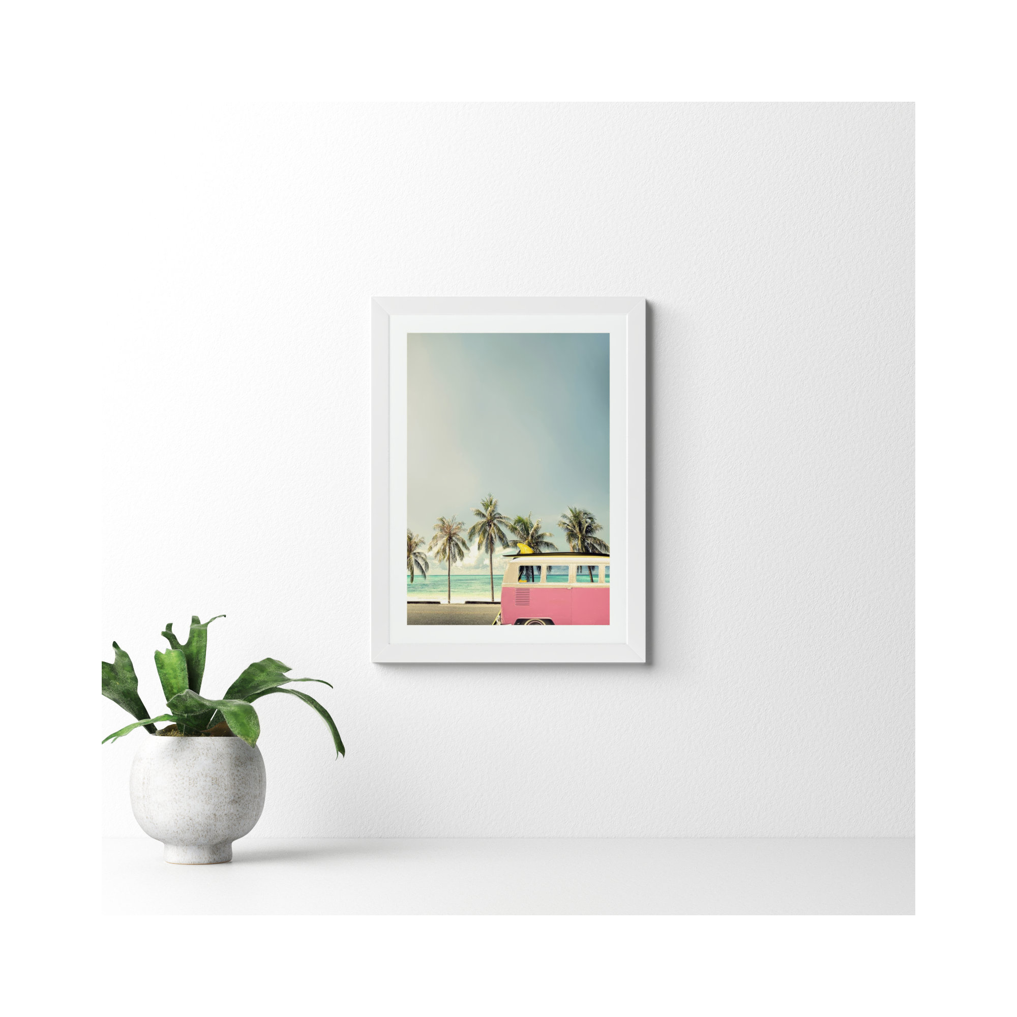 Surf Bus Pink by Design Fabrikken, 19.5" H x 15" W x 0.75" D, Matte White