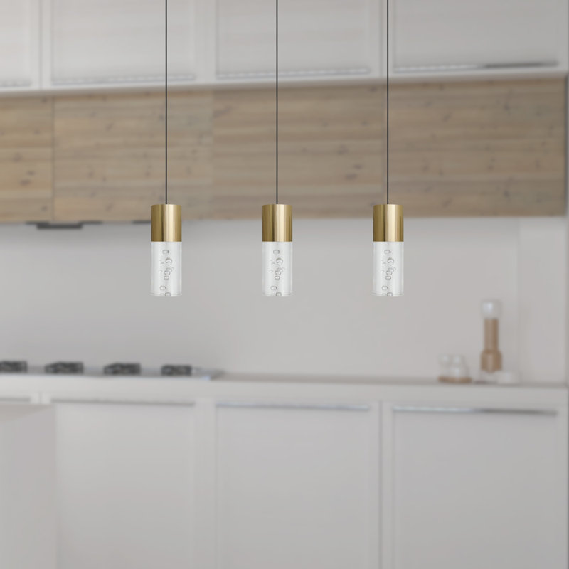 Rathi 3 - Light Kitchen Island Pendant, Brass, 7" H x 2" W x 2" D