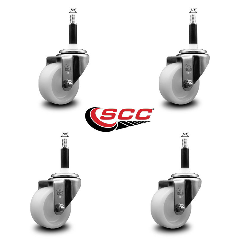 3 Inch Nylon Wheel Swivel 7/8 Inch Expanding Stem Caster Set SCC