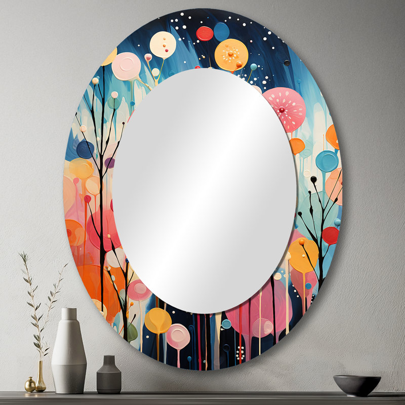 Mid-Century coloré, contrastes colorés III - Décoration murale ovale multicolore, 43 po x 33 po