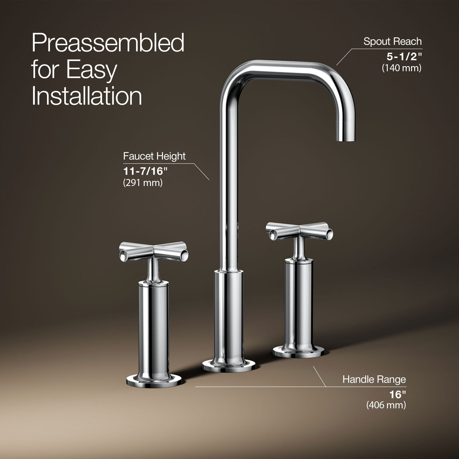 Purist Widespread Faucet with Cross Handles, Polished Chrome