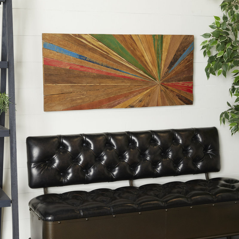 Décoration murale radiale en teck brun fait à la main 39 po x 1 po x 18 po