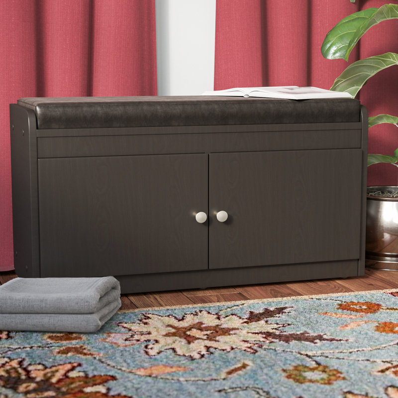 Whipe Faux Leather Upholstered Storage Bench, Espresso