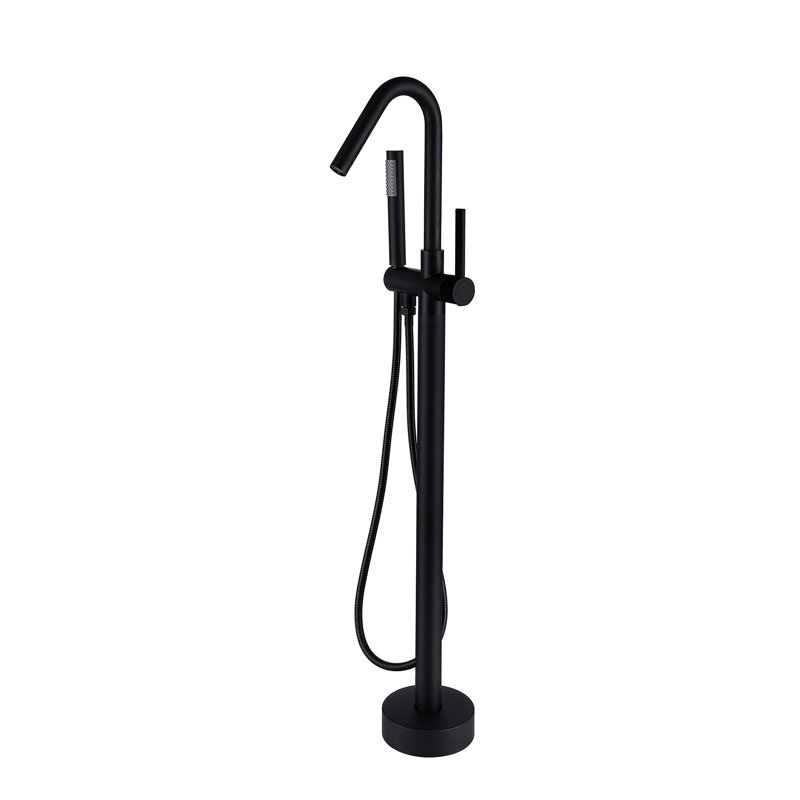 Robinet de baignoire autoportant noir mat avec structure en métal noir, structure 42,81 po Profondeur, 7,96 largeur, 7,04 hauteur, jet complet