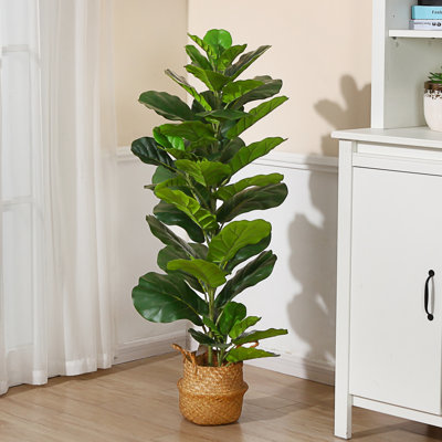 Adcock 49in Artificial Fiddle Leaf Fig Plant in Basket, Faux Green Plant, Fake Tree for Home Décor