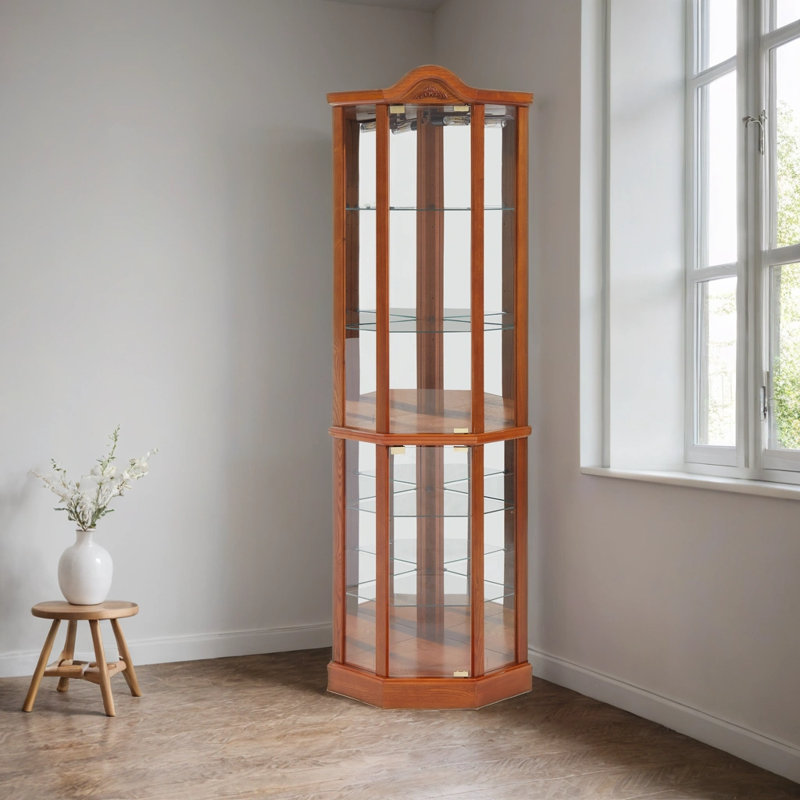 Armoire de coin en verre avec éclairage, Chêne, Oui