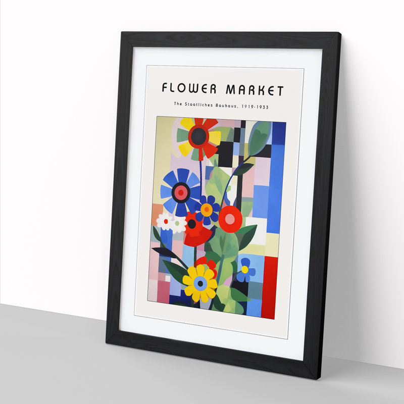 Bauhaus Flower Market Exhibition No.6 - Single Picture Frame Print on Wood, 64cm H x 46cm W x 2cm D