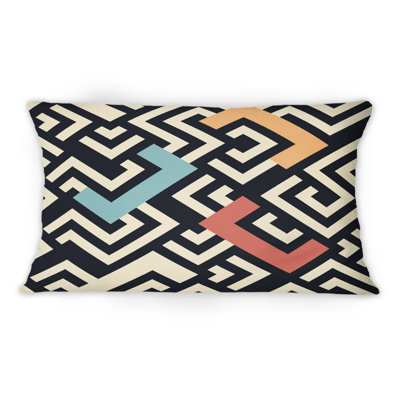 Coussin géométrique à motifs géométriques, rouge et bleu, orange
