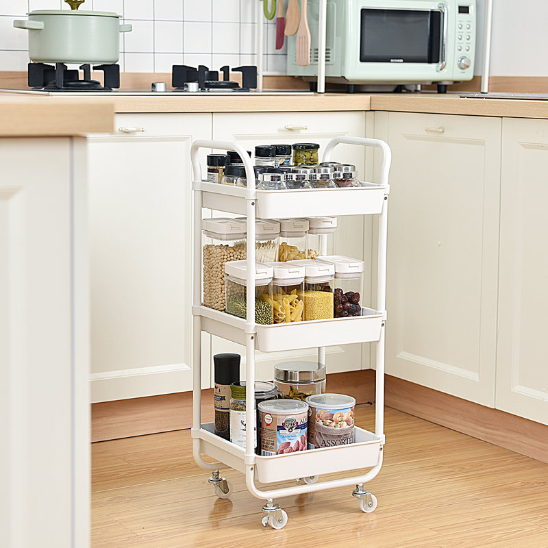3-Tier Rolling Cart, Utility Cart with Wheels,Metal Cart,Bathroom Cart,Salon Trolley Cart,Kitchen Storage Cart, White