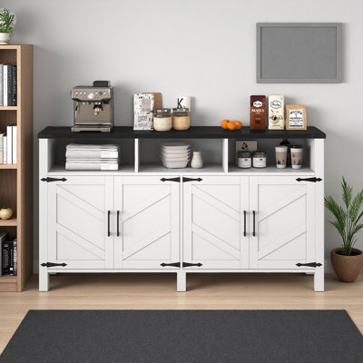 59'' Modern 4-Door Sideboard Buffet With Power Outlets & USB Ports, Adjustable Shelves And Half-Open Storage Cabinet